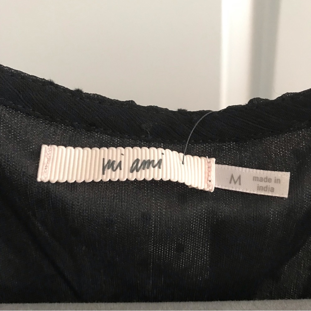 Francesca’s Mi Ami Swiss Dot Black Sheer Peplum Blouse - Picture 6 of 7